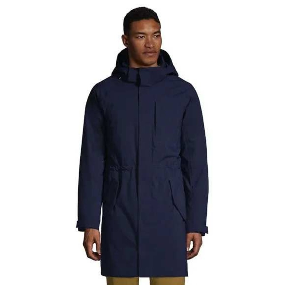 Lands End‎ Mens Insulated Parka Jacket L Navy Waterproof Down Blend Warm Winter